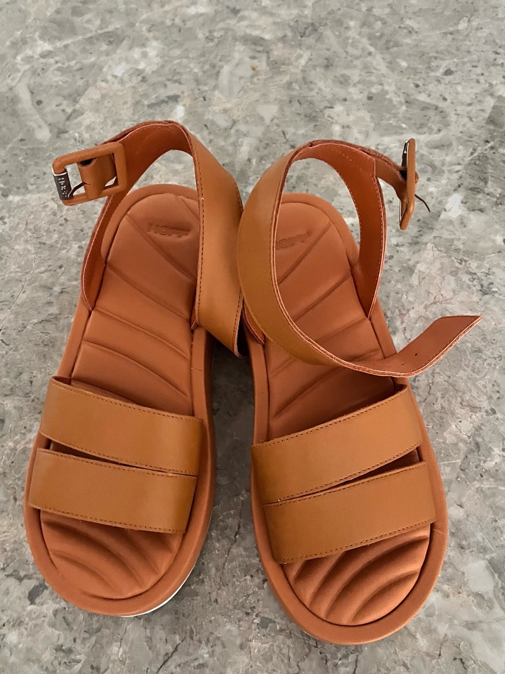 Women’s Tan Strappy Padded Sandals with Buckle - Picture 3 of 5